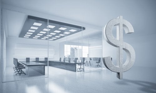 Silve colored office with the big dollar sign