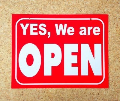 Yes, We Are Open sign