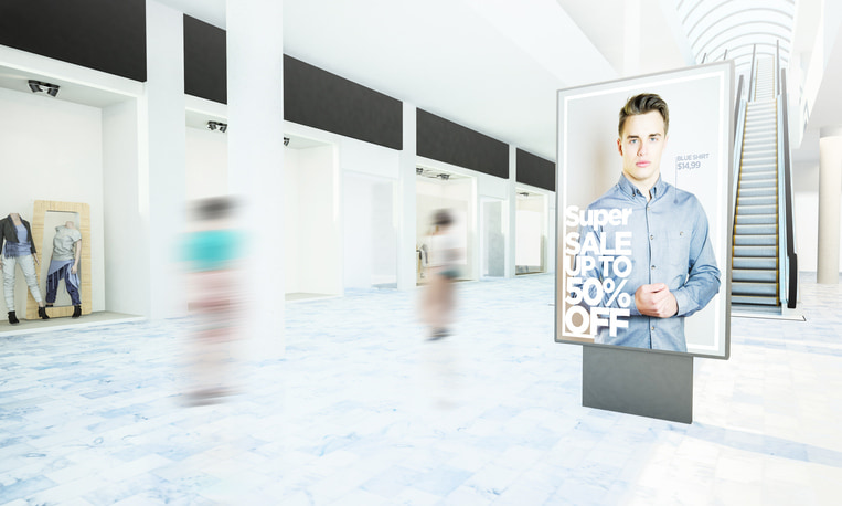 Mall barricade graphics with super sale advertisement display in Phoenix, AZ