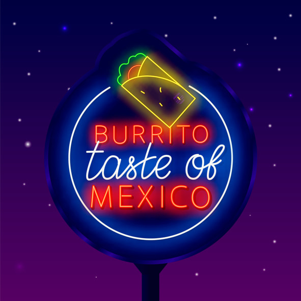 Neon burrito sign with text burrito taste of Mexico in Phoenix, AZ